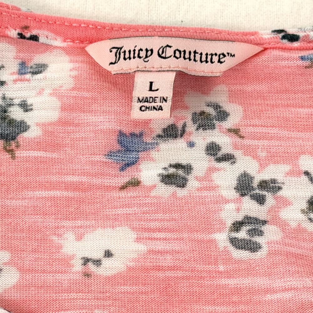 Juicy Couture Pink Floral Cold Shoulder Ruffle Sleeve Top Cottagecore Girly Sz L - Picture 5 of 15